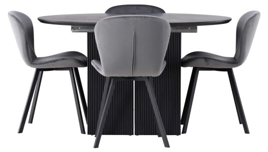 Venture Design Matilda & Lilja spisegruppe Grå/svart 4 stoler & bord 130 cm