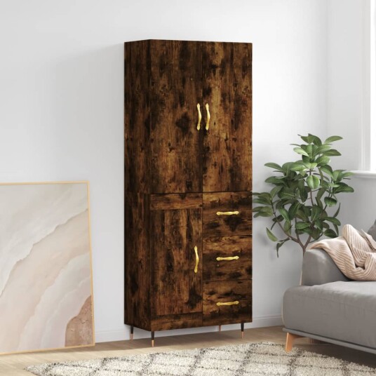 vidaXL Highboard røkt eik 69,5x34x180 cm konstruert tre 8720845412494