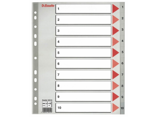 Esselte Register PP A4 maxi 1-10 Grå, 10 stk. Esselte Register PP A4 maxi 1-10 Grå, 10 stk.