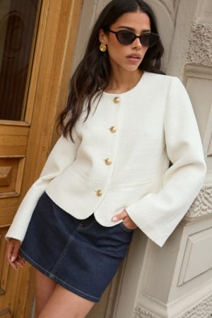Chiara Forthi Wide Sleeve Bouclé Jacket Offwhite M Chiara Forthi Wide Sleeve Bouclé Jacket Offwhite M