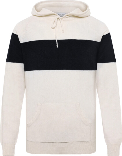 Davida Cashmere Man Hoodie Sweater One Stripe - White - S