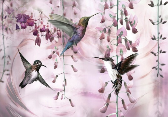 Fototapet Flying Hummingbirds Pink 400x280 - Finnes i flere størrelser