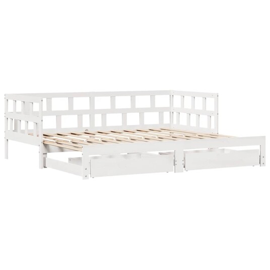  Uttrekkbar dagseng med skuffer uten madrass hvit 90x190 cm