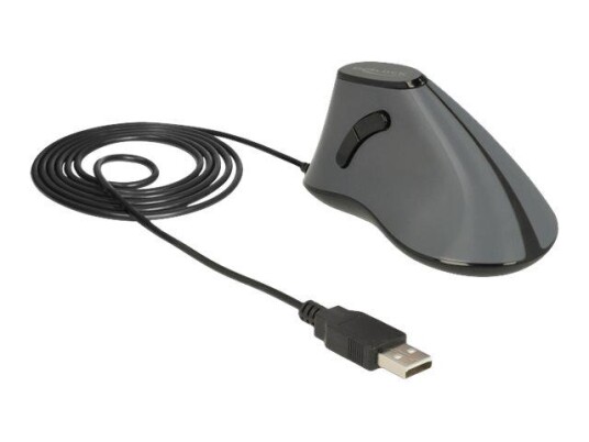 Delock Ergonomisk Vertikal Mus USB 8000 dpi Høyrehendt Kablet Grå Svart