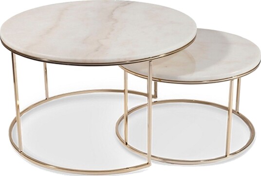 New York Sofabord 80 cm Sett med 2 Rundt - Marmor/Champagne