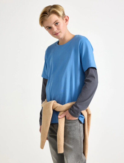 Lindex T Shirt Regular Solid Blue 146/152