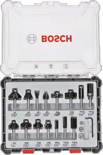 Bosch 15 Deler Fresejernsett for Tre og Stål med 8 Mm Skaft Bosch 15 Deler Fresejernsett for Tre og Stål med 8 Mm Skaft