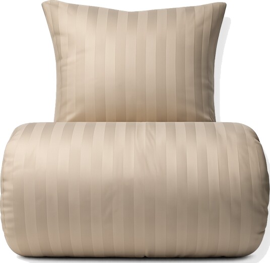 Bambus sengetøy 150x210 cm - 100% bambus - Sandfarget jacquardvevd striper