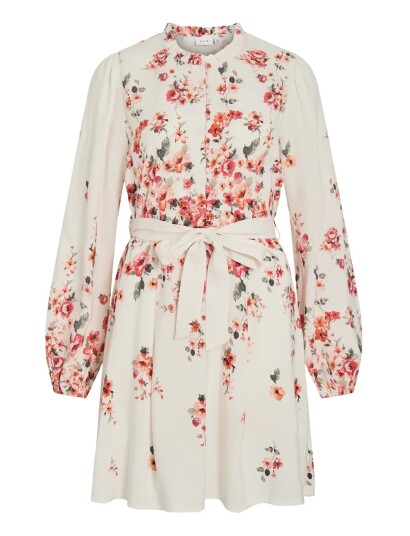 Vila Vielma Bai O Neck L/S Short Dress/Ln/1   Cream   42