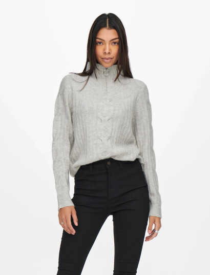 JDY Jdyandrea L/S Zip Cable Pullove Knt Noos - Grey - L JDY Jdyandrea L/S Zip Cable Pullove Knt Noos - Grey - L