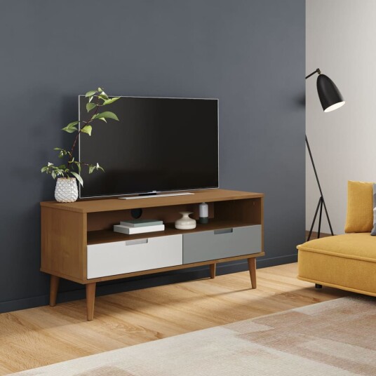 vidaXL TV-benk MOLDE brun 106x40x49 cm heltre furu 8720845542184