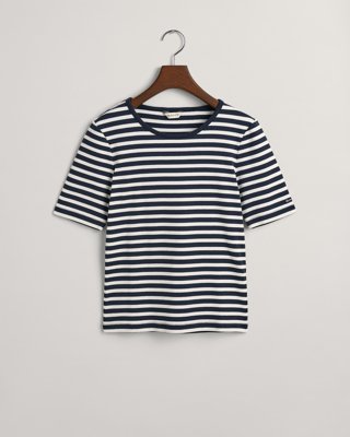 Ribbestrikket t-skjorte med striper EVENING BLUE XS