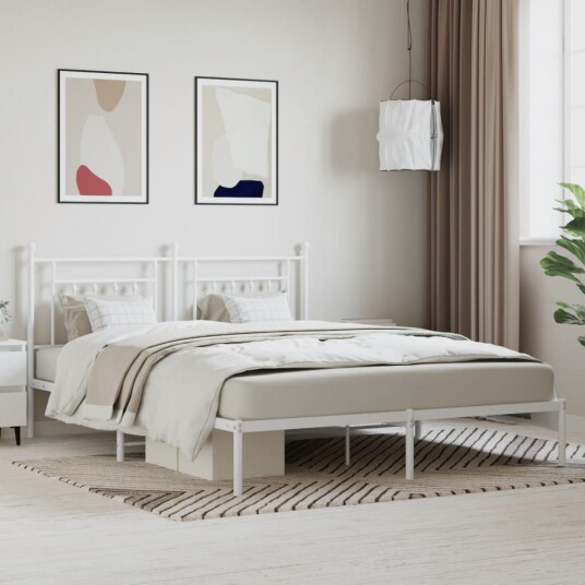 vidaXL Sengeramme i metall med sengegavl hvit 160x200 cm 8720845883690