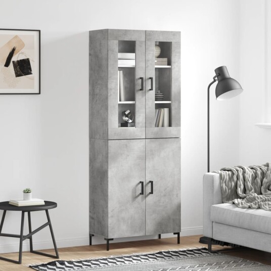 vidaXL Highboard betong grå 69,5x34x180 cm konstruert tre 8720845476359