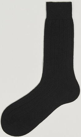 Bresciani Wool/Cashmere Ribbed Socks Black
