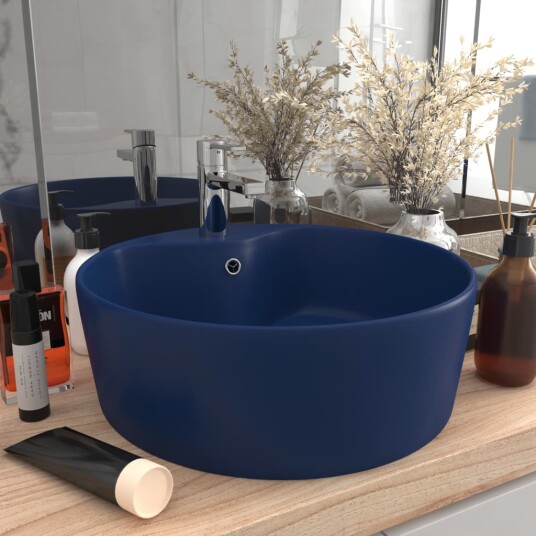 vidaXL Luksuriøs servant med overløp matt mørkeblå 36x13 cm keramisk