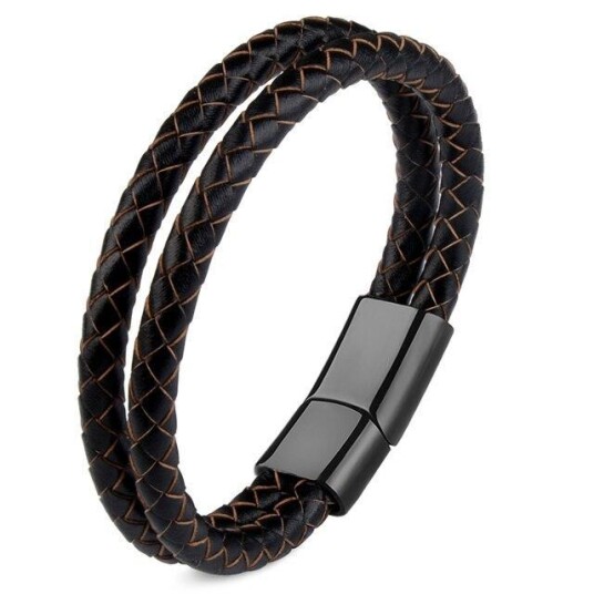 Skinn armbånd med dobbel tau Mørkbrun Skinn armbånd med dobbel tau Mørkbrun