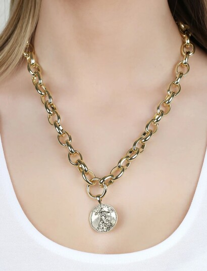 SNÖ of Sweden Rule Big Coin Neck 50 Plain G 50 Cm   Gold   ONE SIZE 50 cm