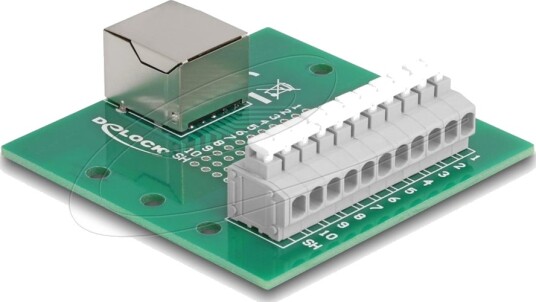 Delock - Nettverksadapter - Rj-50 (Hunn) Til 11-Pinners Terminalblokk - Din-Rail Mountable, Trykknapp, 3,81 Mm Stigning, Stifttilordnin 1:1