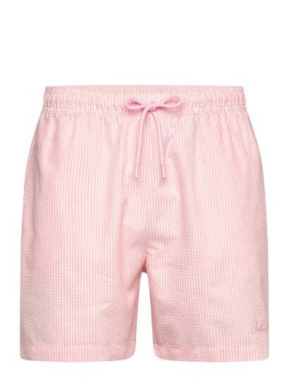 Lindbergh Striped Seersucker Swim Shorts   Pink   XXL