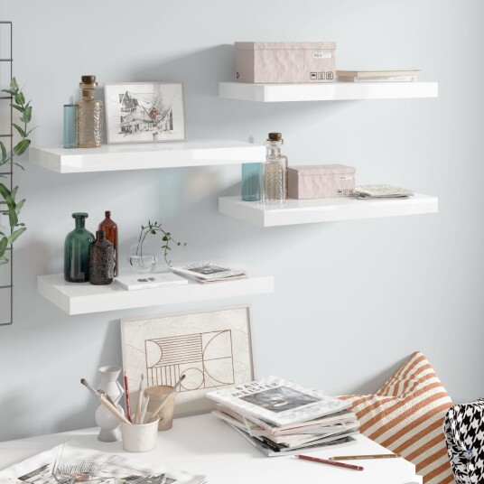 vidaXL Flytende vegghyller 4 stk h?yglans hvit 50x23x3,8 cm MDF vidaXL Flytende vegghyller 4 stk h?yglans hvit 50x23x3,8 cm MDF