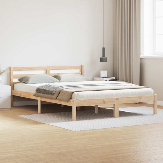 Senge ramme med hodegavl 160x220 cm Solid tre Furu