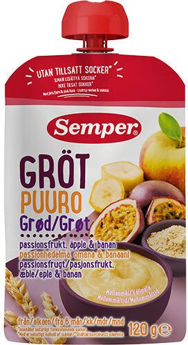 Semper Grøt med pasjonsfrukt eple og banan fra 6 md.