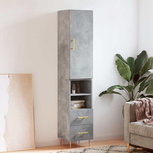 vidaXL Highboard betonggrå 34,5x34x180 cm konstruert tre 8720845483319