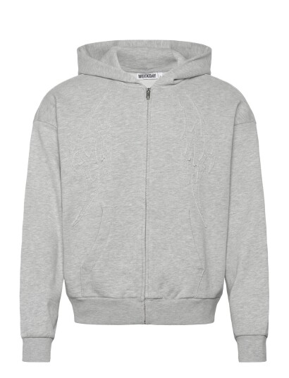 Weekday Square Graphic Zip Hoodie - Grey - M