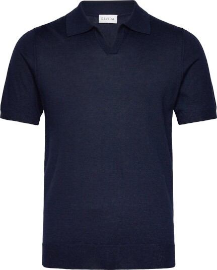 Davida Cashmere Man Fine Knit Open Collar T Shirt Navy XXL