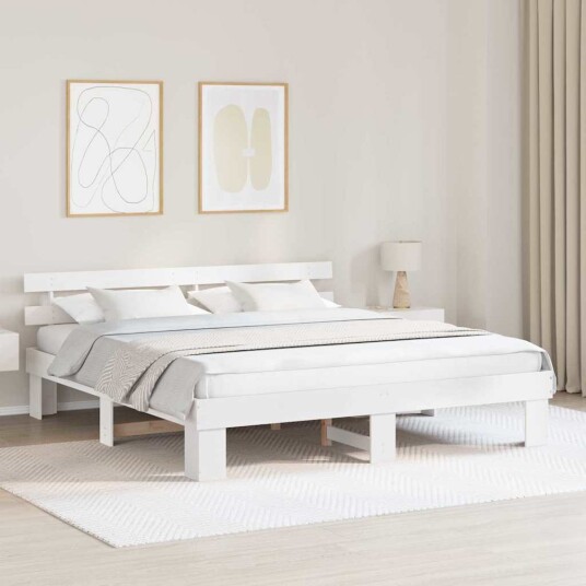  Sengestamme med hodegjerde Hvit 200 x 200 cm Massivt furutre