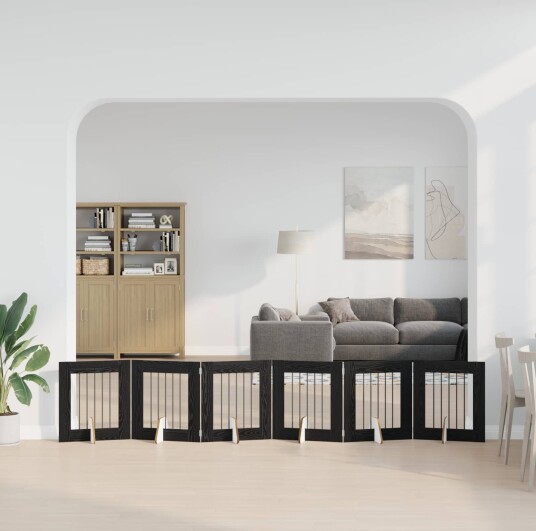 Vidaxl Foldbar Hundegitter Med Stativer 6 Stk. Svart Eik 362 cm