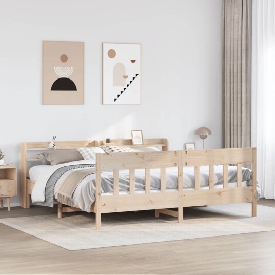 Sengeramme med madrass 200x200 cm heltre furu 3306993