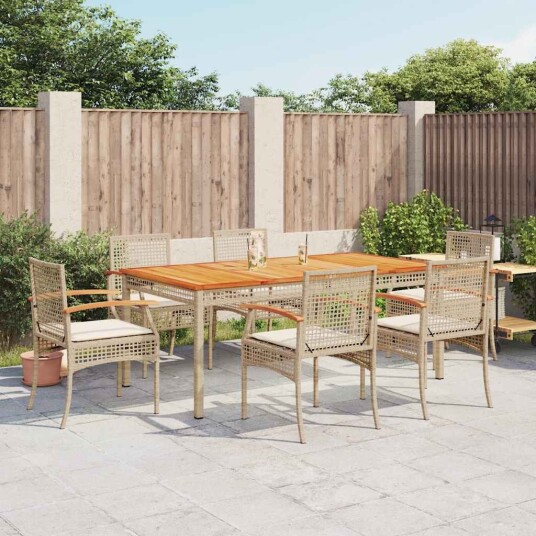 Hagespisegruppe med puter 7 deler polyrotting beige 3213582