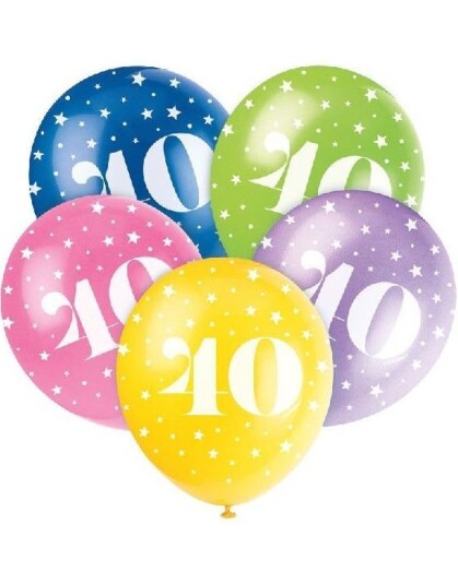 40 år 5 stk Flerfarget Ballonger med Stjerner 30 cm