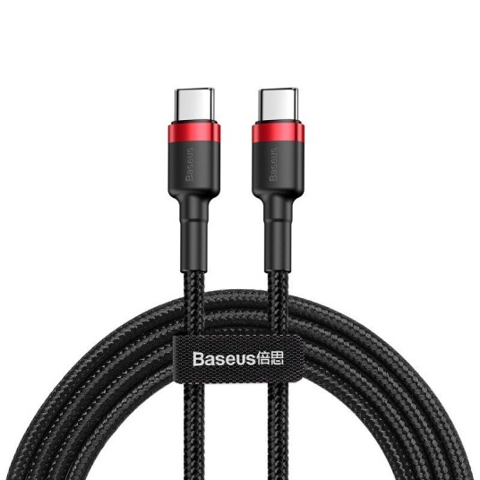 Baseus Cafule 1m USB-C til USB-C kabel 60W 3A Rød/Svart Baseus Cafule 1m USB-C til USB-C kabel 60W 3A Rød/Svart