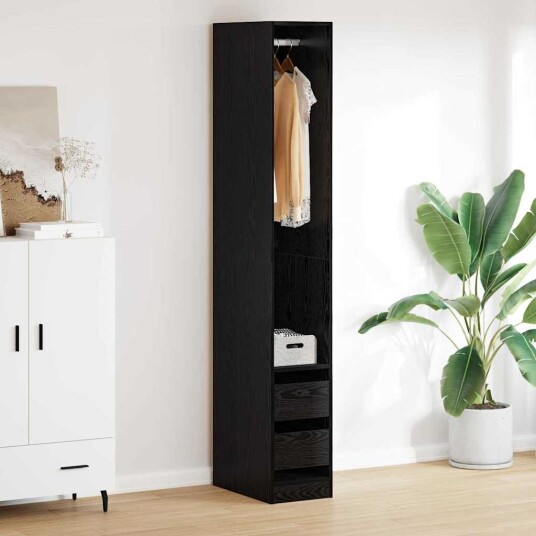Garderobeskap Svart eik 30 x 50 x 200 cm Konstruert tre Garderobeskap Svart eik 30 x 50 x 200 cm Konstruert tre