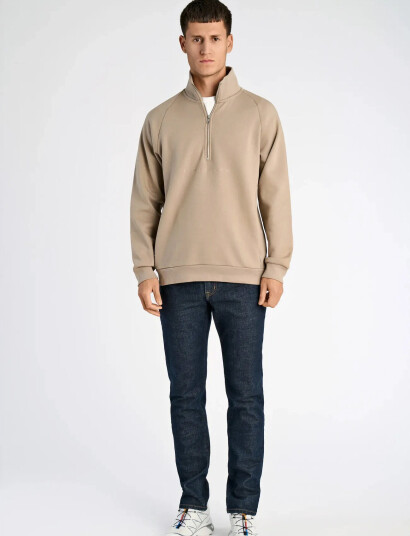 Lindbergh Half Zip Raglan Sweatshirt - Beige - XXL