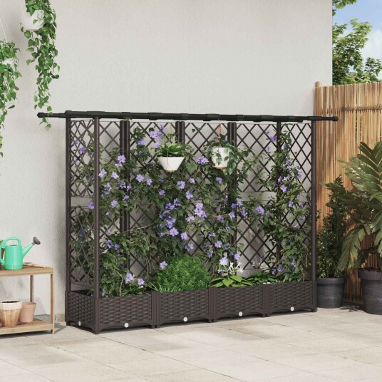 vidaXL Hevet Bed med Trellis og Tak Brun 202,5 x 40 x 121 cm PP