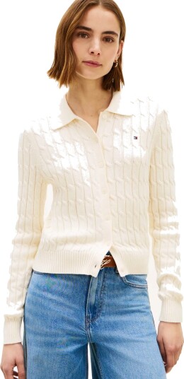 Tommy Hilfiger Co Cable Mid Gg Polo Cardi Cream L