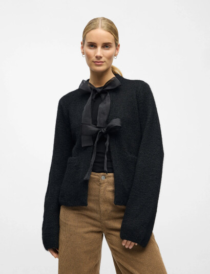 Object Objsaggia L/S Lo Knit Bow Cardigan Div - Black - S Object Objsaggia L/S Lo Knit Bow Cardigan Div - Black - S