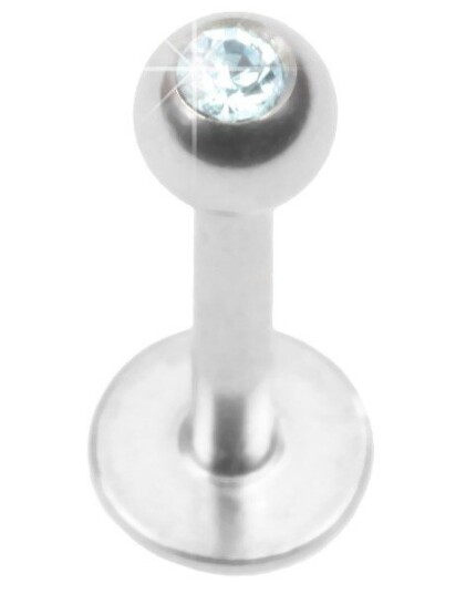 Utgått Shiny Stone Labret Piercing med Lys Blå Sten Strl 1.2 x 10 mm med 4 mm kule
