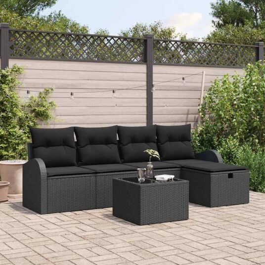 vidaXL Sofa sett 6 stk. Svart polyrotting