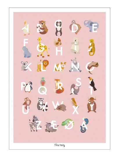 Poster & Frame Tiny Tails Abc Lyserød Pink 50X70CM Poster & Frame Tiny Tails Abc Lyserød Pink 50X70CM