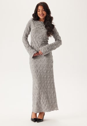 BUBBLEROOM Structure Long Sleeve Midi Dress Light grey M BUBBLEROOM Structure Long Sleeve Midi Dress Light grey M