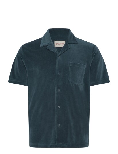 Revolution Velour Short Sleeved Cuban Shirt Green L Revolution Velour Short Sleeved Cuban Shirt Green L