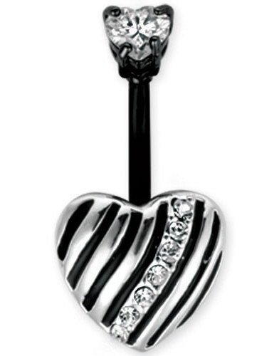 Striped Heart Navlepiercing Sølvfarget/Svart