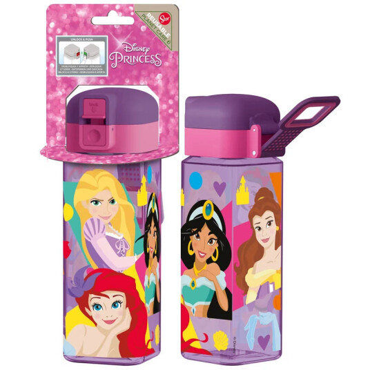 Licens Disney Prinsesser drikkeflaske - med låse flipfunksjon - Snehvit Rapunzel Ariel Jasmine Belle og Askepott