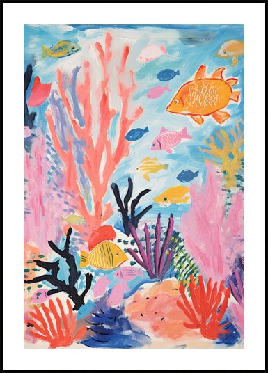 Colorful Coral Reef Tropical Fish and Sea Plants Kids Plakat Plakat / 100x150cm