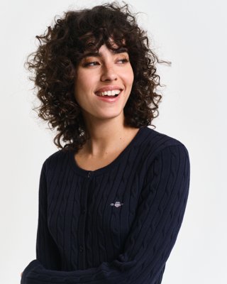 Stretch bomullskabelstrikket cardigan EVENING BLUE XS Stretch bomullskabelstrikket cardigan EVENING BLUE XS